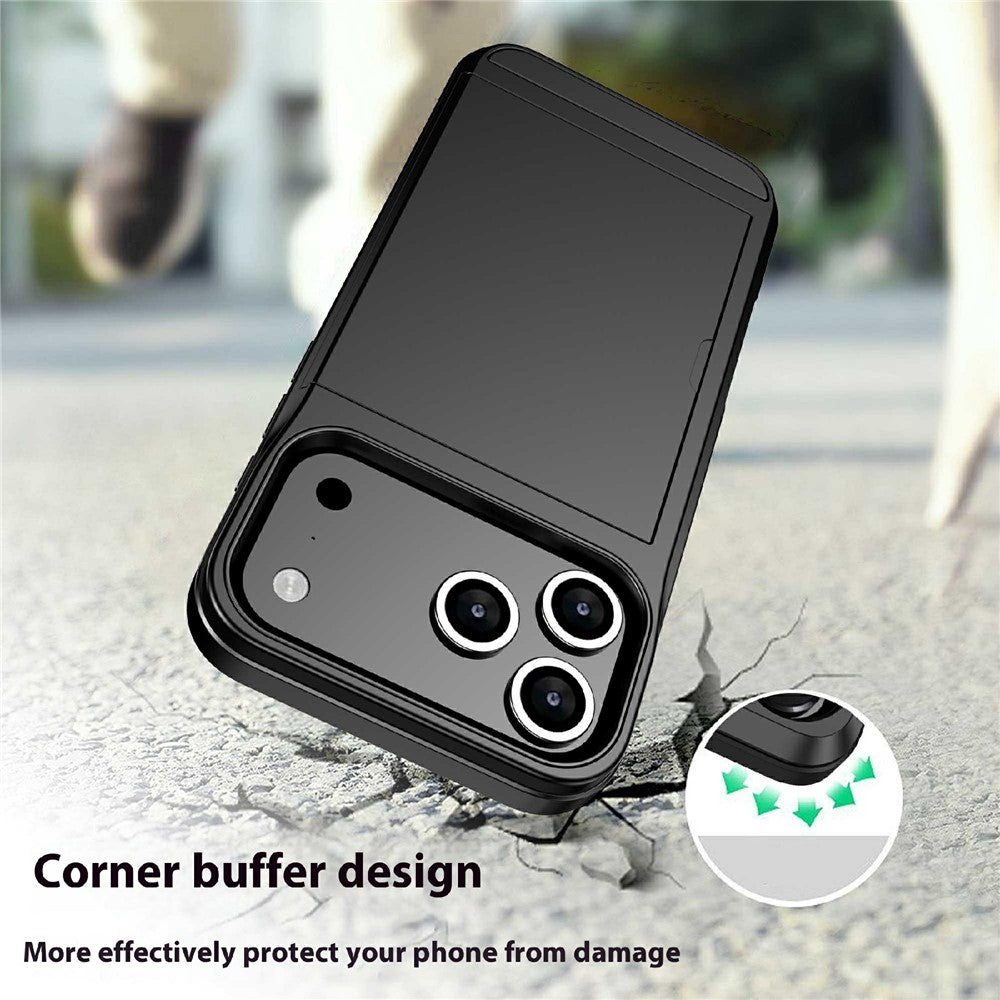 For iPhone 18 Pro / 17 Pro Case with Sliding Card Holder PC + TPU Phone Back Cover