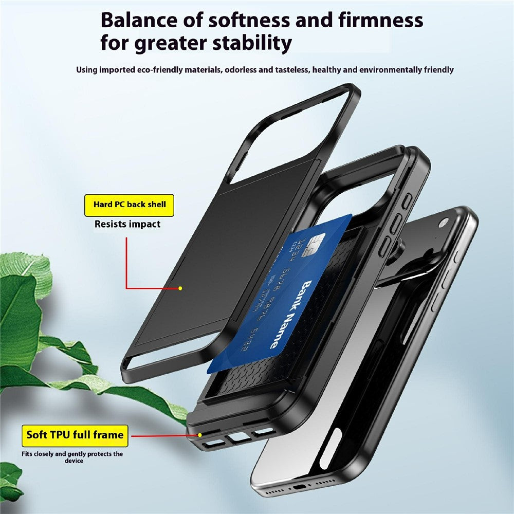 For iPhone 18 Pro / 17 Pro Case with Sliding Card Holder PC + TPU Phone Back Cover