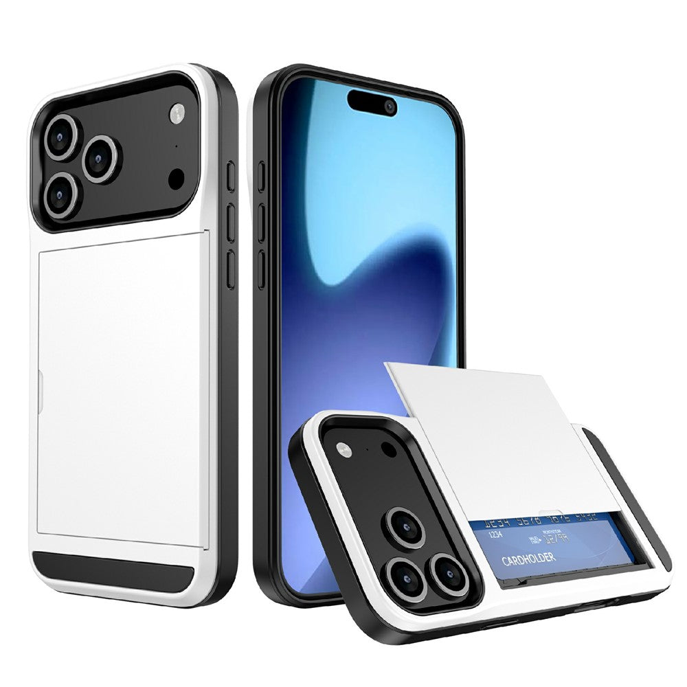For iPhone 18 Pro / 17 Pro Case with Sliding Card Holder PC + TPU Phone Back Cover