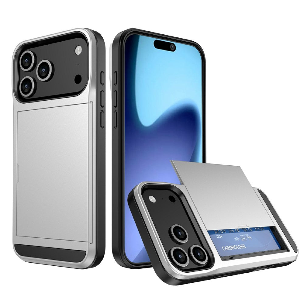 For iPhone 18 Pro / 17 Pro Case with Sliding Card Holder PC + TPU Phone Back Cover