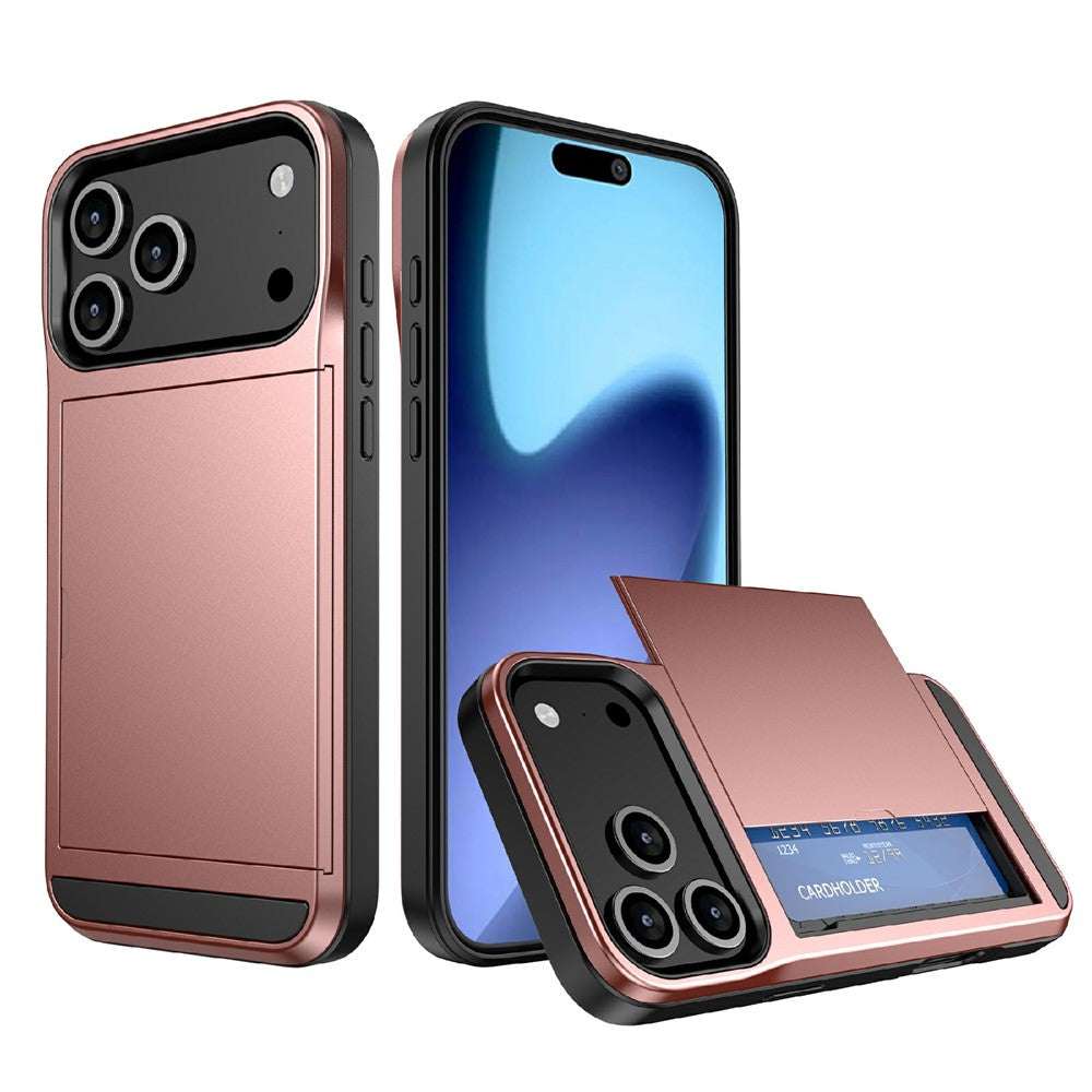 For iPhone 18 Pro / 17 Pro Case with Sliding Card Holder PC + TPU Phone Back Cover