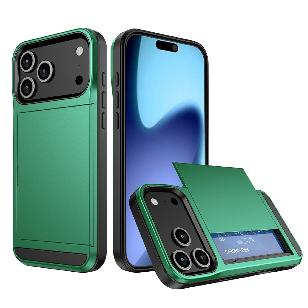 For iPhone 18 Pro / 17 Pro Case with Sliding Card Holder PC + TPU Phone Back Cover