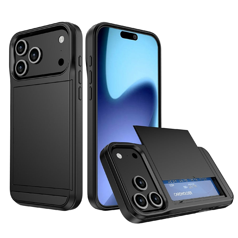 Til iPhone 18 Pro Max / 17 Pro Max cover med skydende kortholder PC + TPU telefonbagside