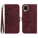 For Samsung Galaxy A22 4G (EU Version) HT04 Skin-Touch Flip Wallet Cover Imprinted Sunflower Full Protection Phone Case Stand with Hand Strap
