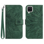 For Samsung Galaxy A22 4G (EU Version) HT04 Skin-Touch Flip Wallet Cover Imprinted Sunflower Full Protection Phone Case Stand with Hand Strap