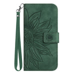 For Samsung Galaxy A22 5G (EU Version) HT04 Skin-Touch Sunflower Imprinted Phone Cover Wallet Scratch-proof Anti-drop Phone Case Stand with Hand Strap