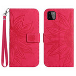 For Samsung Galaxy A22 5G (EU Version) HT04 Skin-Touch Sunflower Imprinted Phone Cover Wallet Scratch-proof Anti-drop Phone Case Stand with Hand Strap