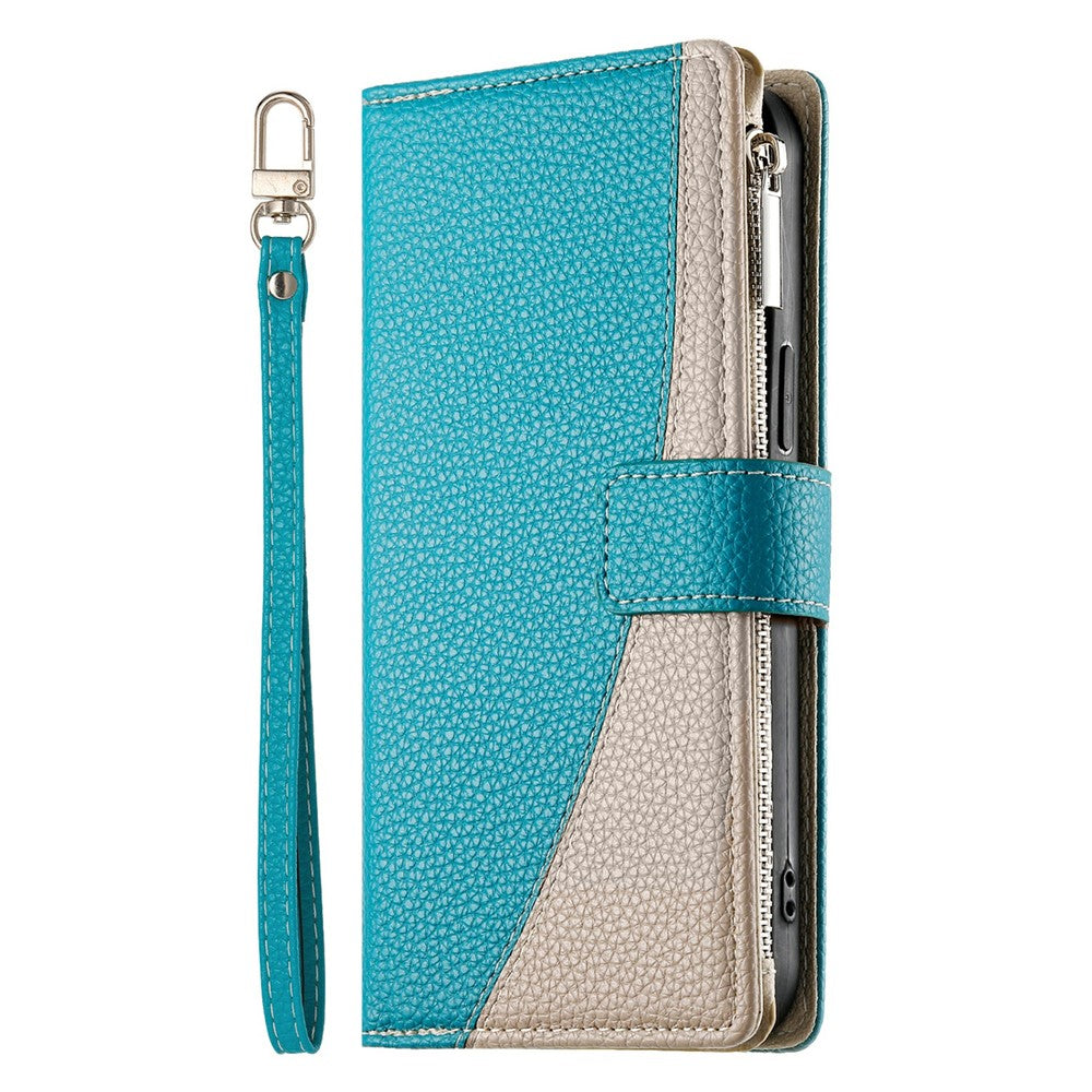 For Xiaomi Redmi 15 5G (Global) (169mm) Case Zipper Wallet Color Splicing Leather Flip Phone Cover with Straps