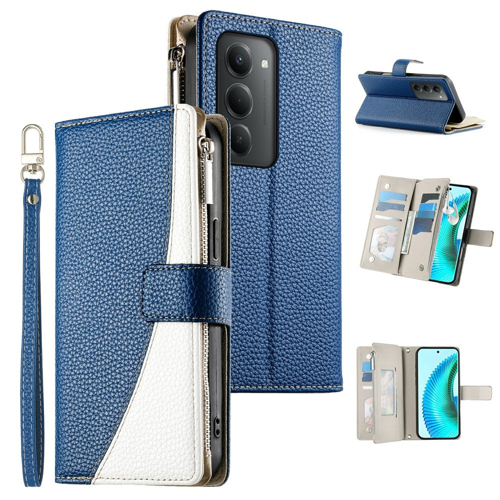 For Xiaomi Redmi 15 5G (Global) (169mm) Case Zipper Wallet Color Splicing Leather Flip Phone Cover with Straps