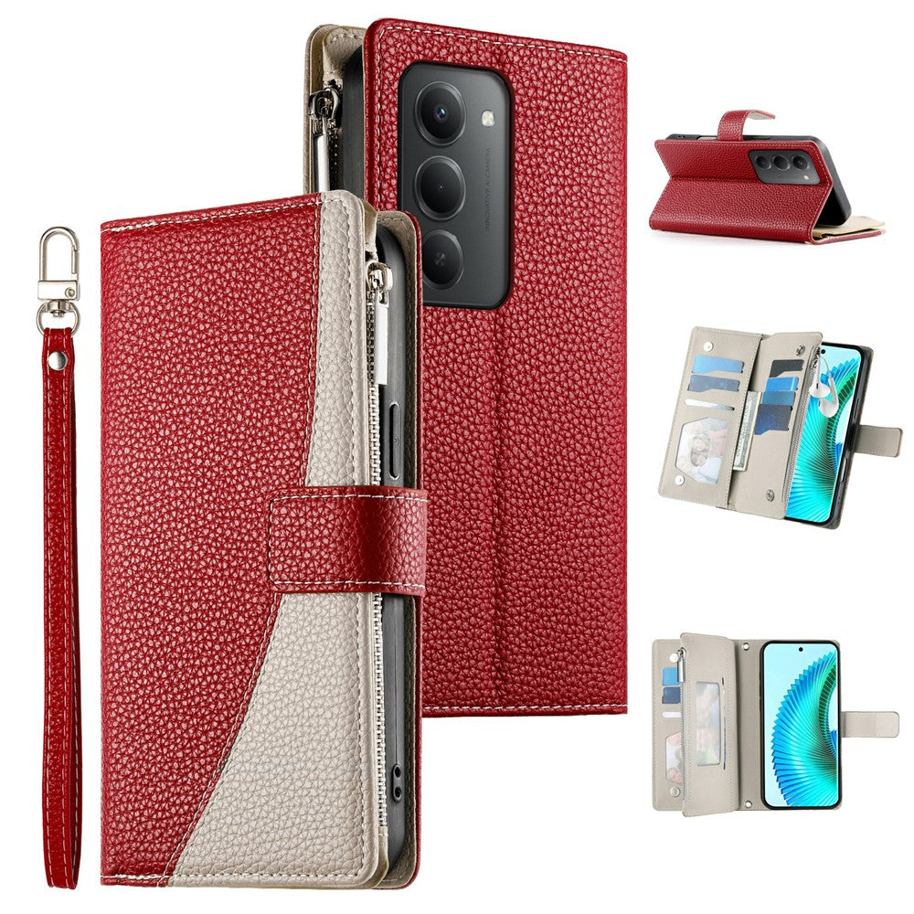 For Xiaomi Redmi 15 5G (Global) (169mm) Case Zipper Wallet Color Splicing Leather Flip Phone Cover with Straps