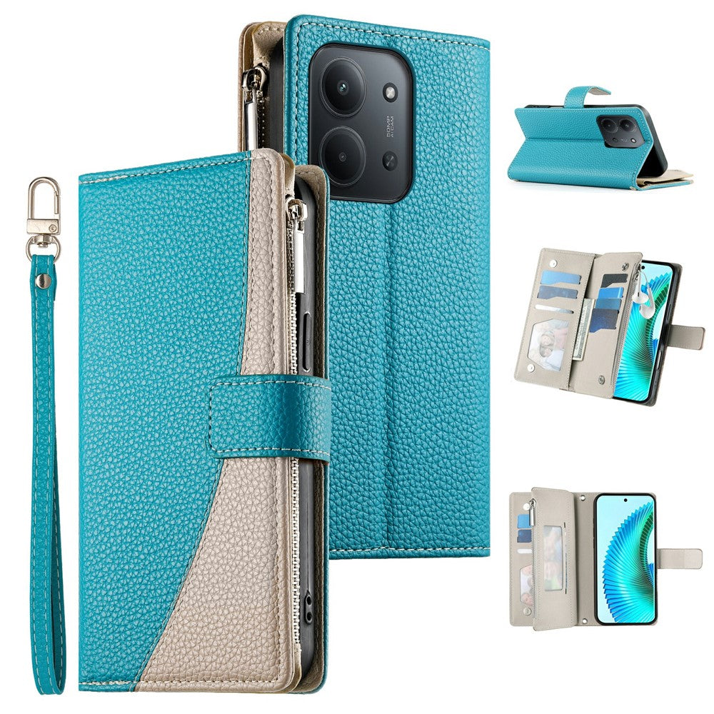Xiaomi Redmi 15C 4G (Global) (171mm) / Poco C85 4G (171mm) etui med lynlås, pung, farvekombinationer, læder, flipdesign og remme til mobiltelefon