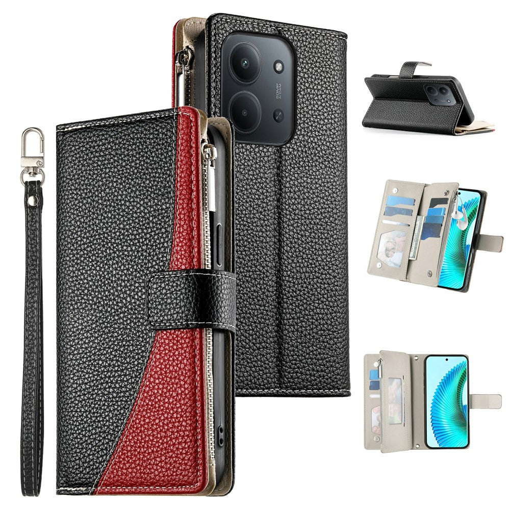 Xiaomi Redmi 15C 4G (Global) (171mm) / Poco C85 4G (171mm) etui med lynlås, pung, farvekombinationer, læder, flipdesign og remme til mobiltelefon