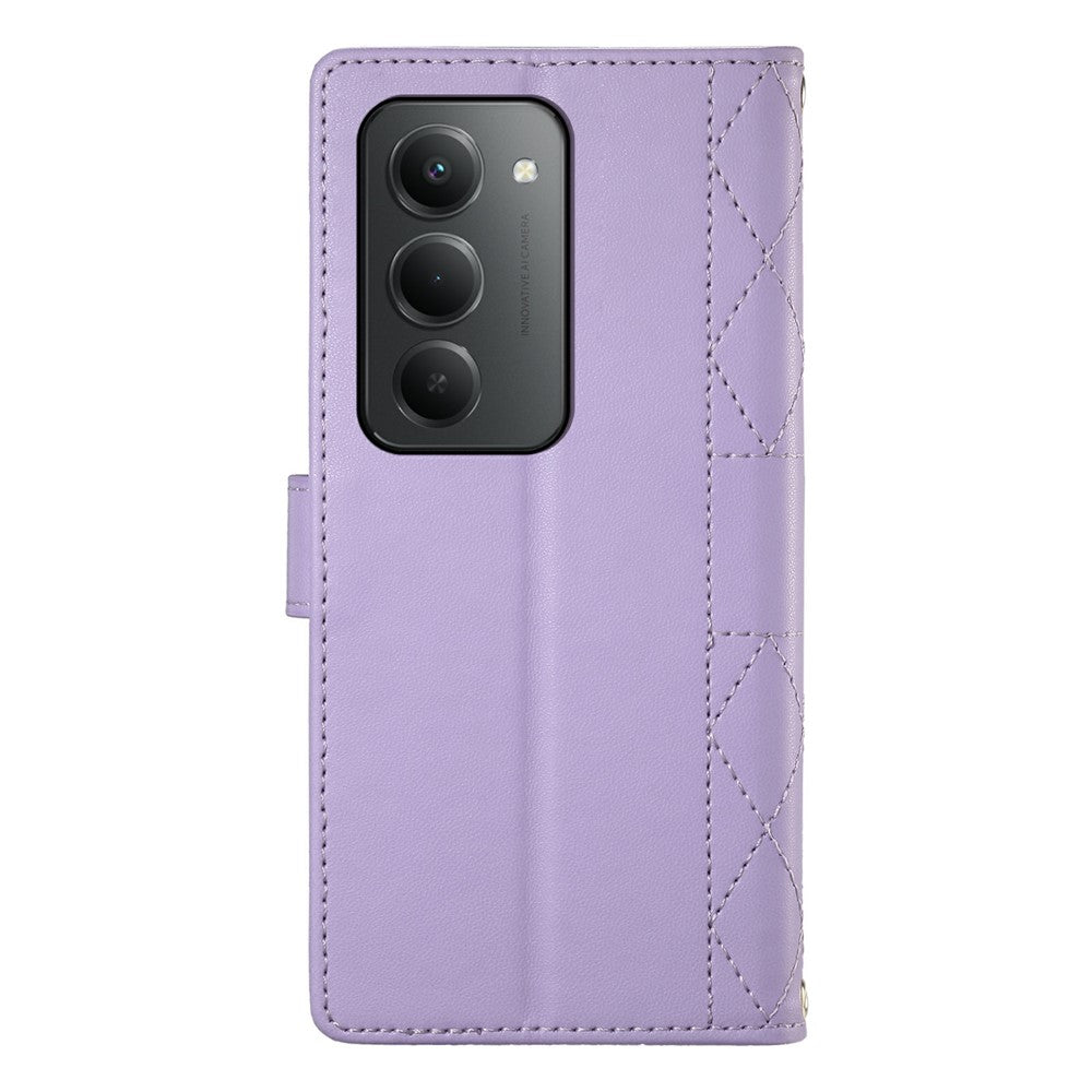 For Xiaomi Redmi 15 5G (Global) (169mm) Case Rhombus Stitching Wallet Stand Leather Phone Cover with Long  /  Short Strap