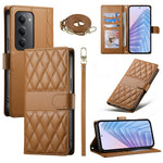 For Xiaomi Redmi 15 5G (Global) (169mm) Case Rhombus Stitching Wallet Stand Leather Phone Cover with Long  /  Short Strap