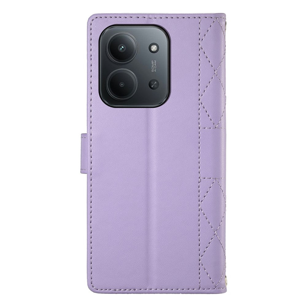 Wallet Case for Xiaomi Redmi 15C 4G (Global) (171mm) / Poco C85 4G (171mm) Rhombus Stitching Leather Phone Cover with Long / Short Strap