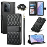 Wallet Case for Xiaomi Redmi 15C 4G (Global) (171mm) / Poco C85 4G (171mm) Rhombus Stitching Leather Phone Cover with Long / Short Strap