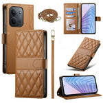 Wallet Case for Xiaomi Redmi 15C 4G (Global) (171mm) / Poco C85 4G (171mm) Rhombus Stitching Leather Phone Cover with Long / Short Strap