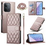 Wallet Case for Xiaomi Redmi 15C 4G (Global) (171mm) / Poco C85 4G (171mm) Rhombus Stitching Leather Phone Cover with Long / Short Strap