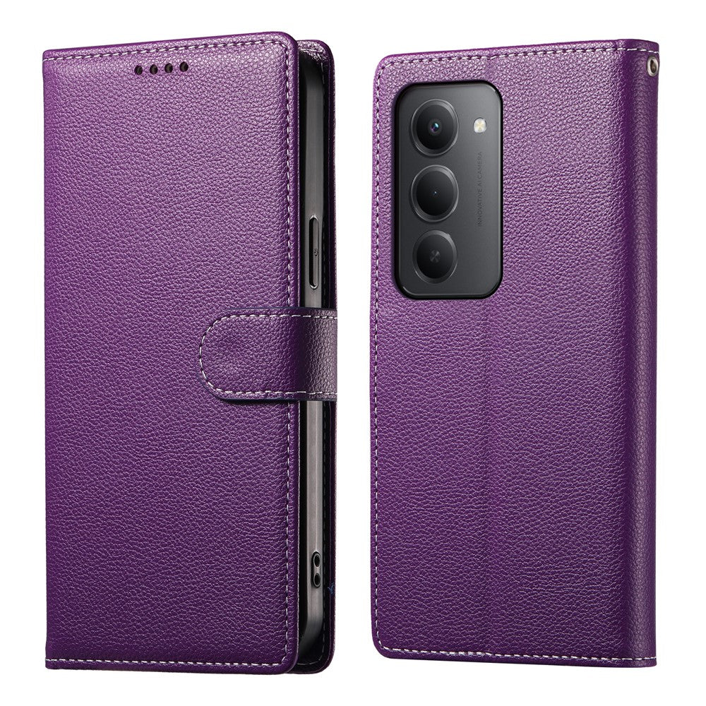 Xiaomi Redmi 15 5G (Global) (169mm) etui med magnetisk trykknap, litchi-tekstur, læder-tegnebogsetui med håndledsrem