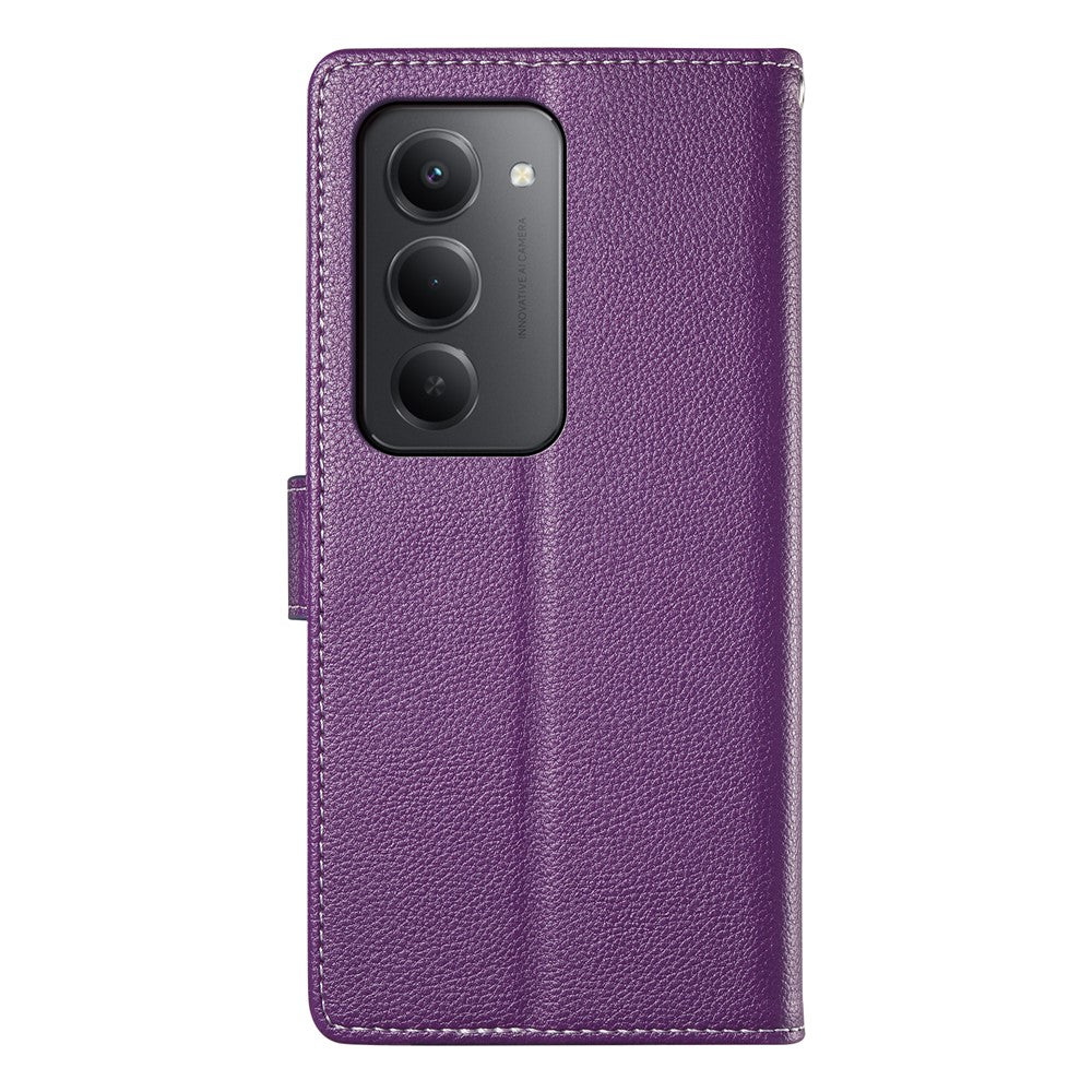 Xiaomi Redmi 15 5G (Global) (169mm) etui med magnetisk trykknap, litchi-tekstur, læder-tegnebogsetui med håndledsrem