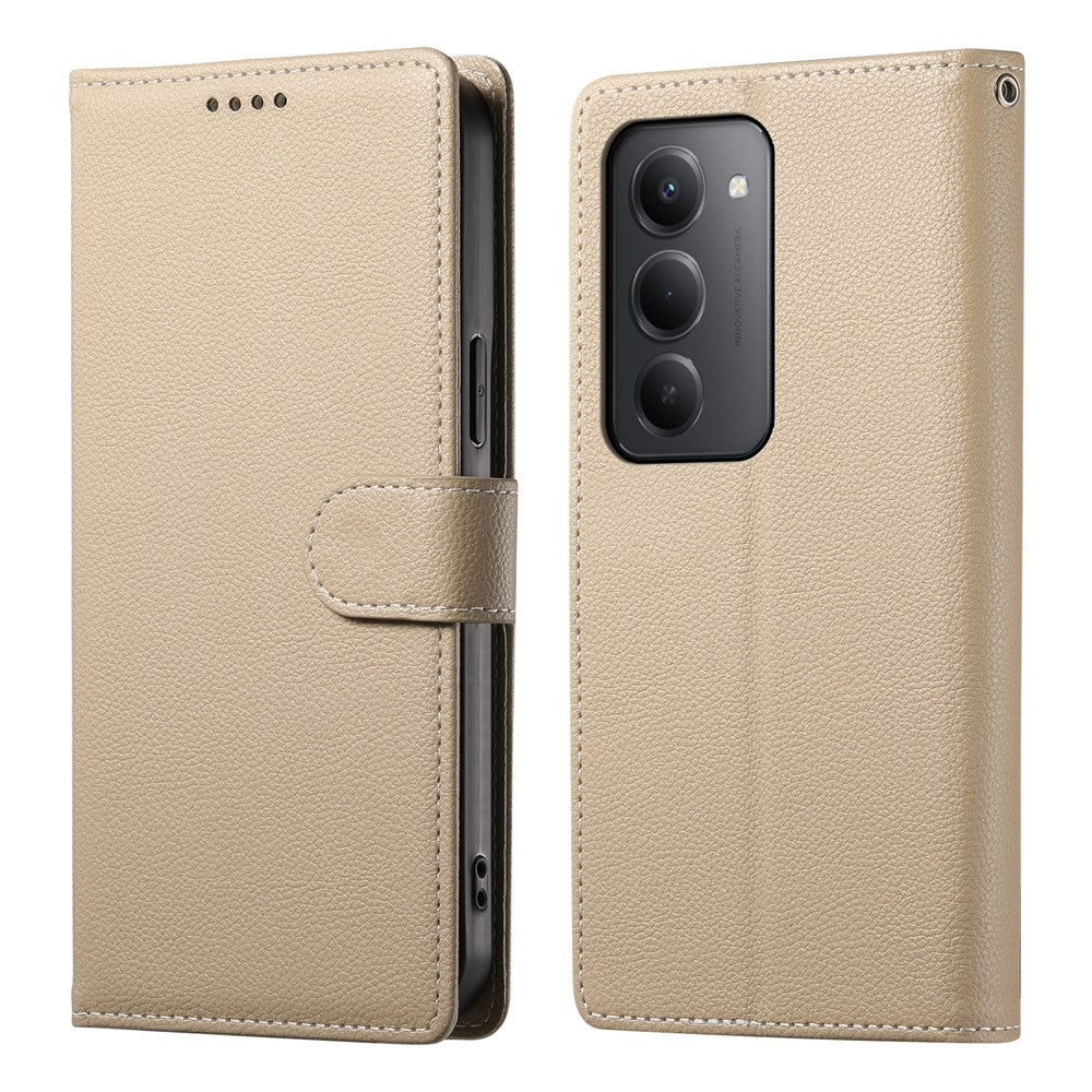 Xiaomi Redmi 15 5G (Global) (169mm) etui med magnetisk trykknap, litchi-tekstur, læder-tegnebogsetui med håndledsrem
