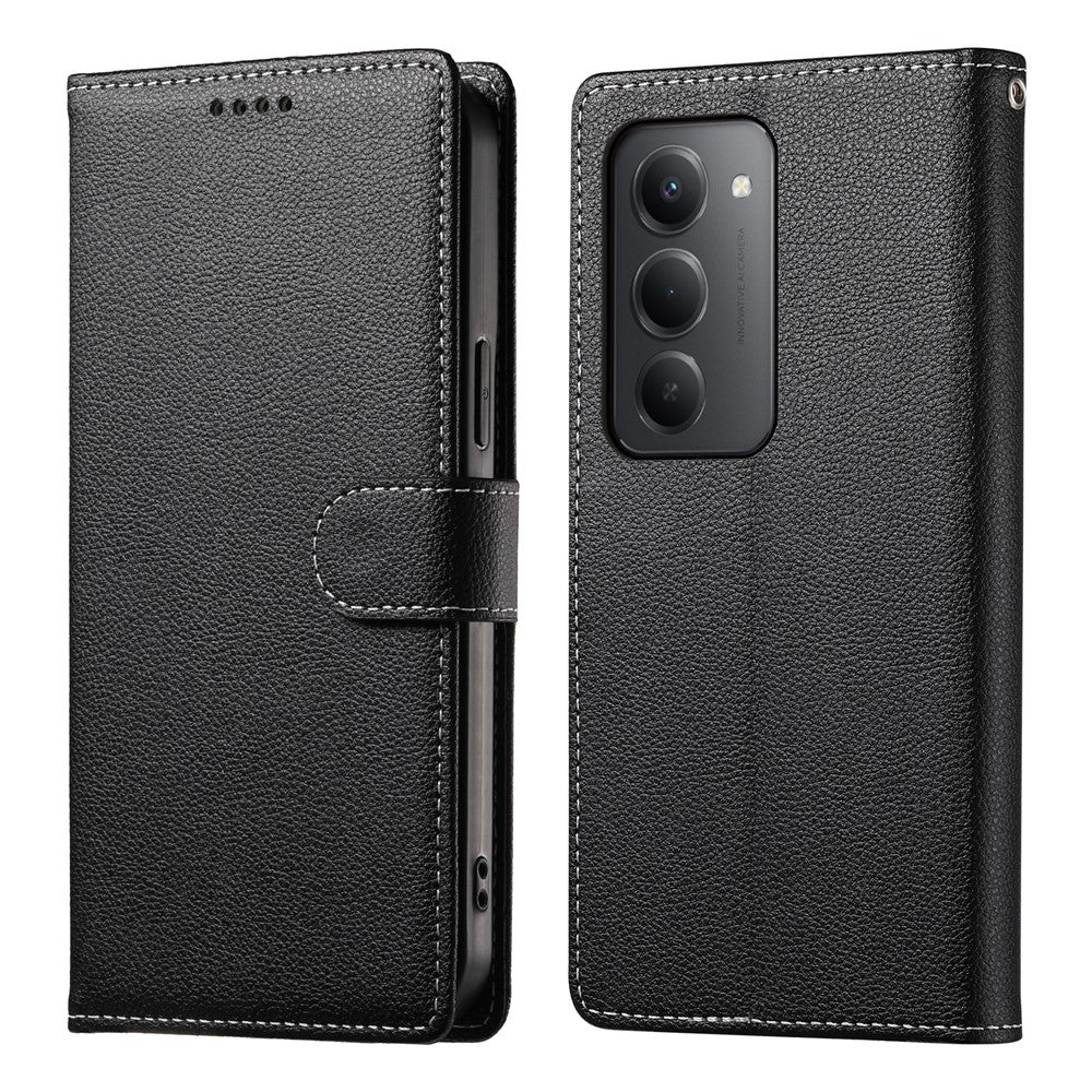 Xiaomi Redmi 15 5G (Global) (169mm) etui med magnetisk trykknap, litchi-tekstur, læder-tegnebogsetui med håndledsrem
