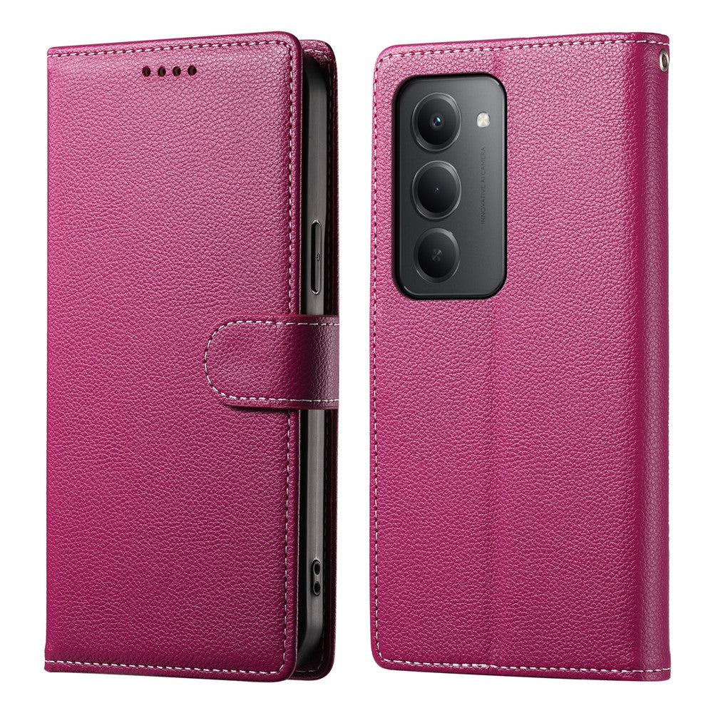 Xiaomi Redmi 15 5G (Global) (169mm) etui med magnetisk trykknap, litchi-tekstur, læder-tegnebogsetui med håndledsrem