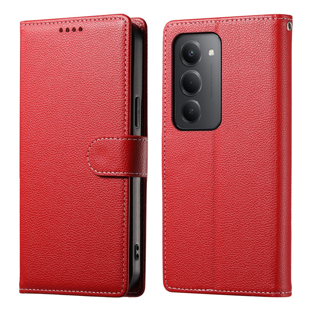 Xiaomi Redmi 15 5G (Global) (169mm) etui med magnetisk trykknap, litchi-tekstur, læder-tegnebogsetui med håndledsrem