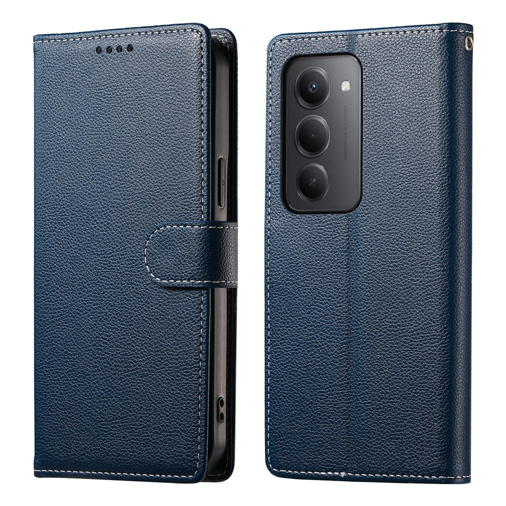 Xiaomi Redmi 15 5G (Global) (169mm) etui med magnetisk trykknap, litchi-tekstur, læder-tegnebogsetui med håndledsrem