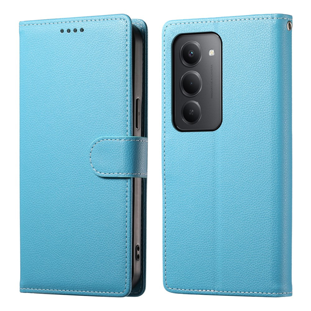 Xiaomi Redmi 15 5G (Global) (169mm) etui med magnetisk trykknap, litchi-tekstur, læder-tegnebogsetui med håndledsrem