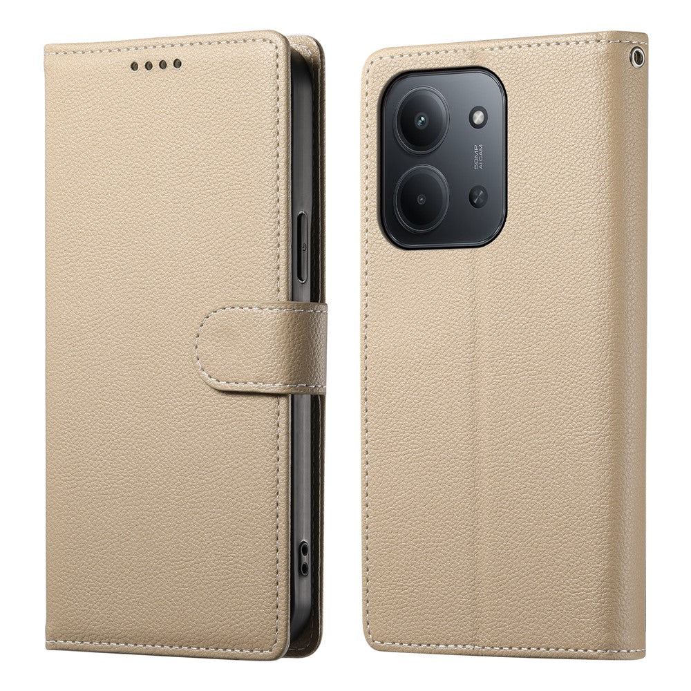 For Xiaomi Redmi 15C 4G (Global) (171mm) / Poco C85 4G (171mm) Case Litchi Texture Leather Wallet Phone Cover with Wrist Strap