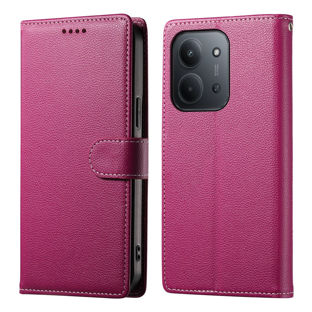 For Xiaomi Redmi 15C 4G (Global) (171mm) / Poco C85 4G (171mm) Case Litchi Texture Leather Wallet Phone Cover with Wrist Strap