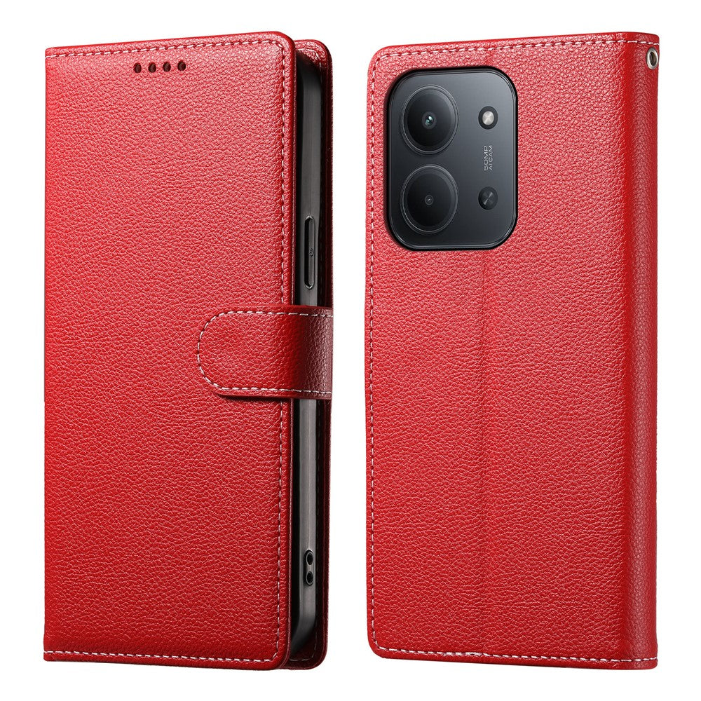 For Xiaomi Redmi 15C 4G (Global) (171mm) / Poco C85 4G (171mm) Case Litchi Texture Leather Wallet Phone Cover with Wrist Strap