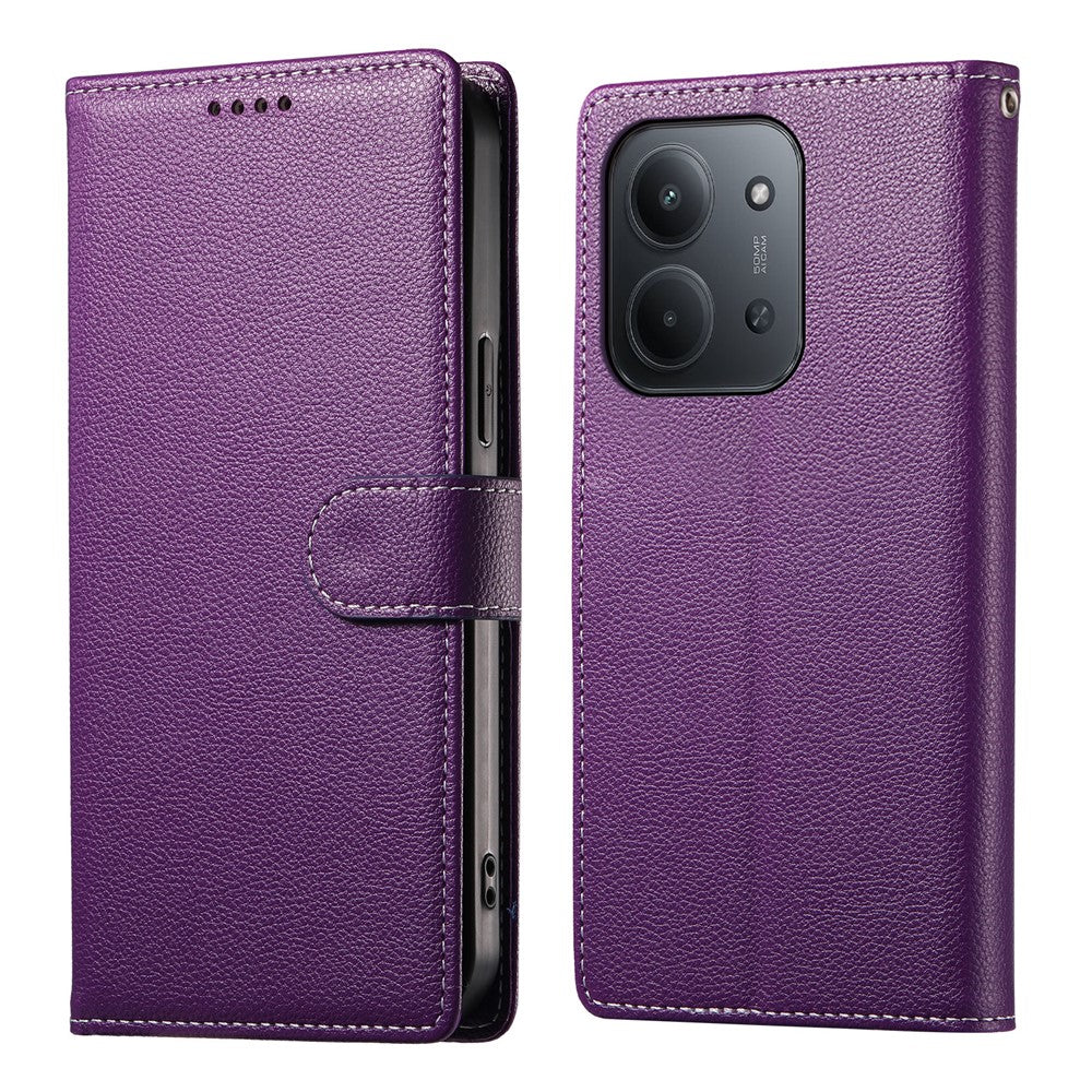 For Xiaomi Redmi 15C 4G (Global) (171mm) / Poco C85 4G (171mm) Case Litchi Texture Leather Wallet Phone Cover with Wrist Strap