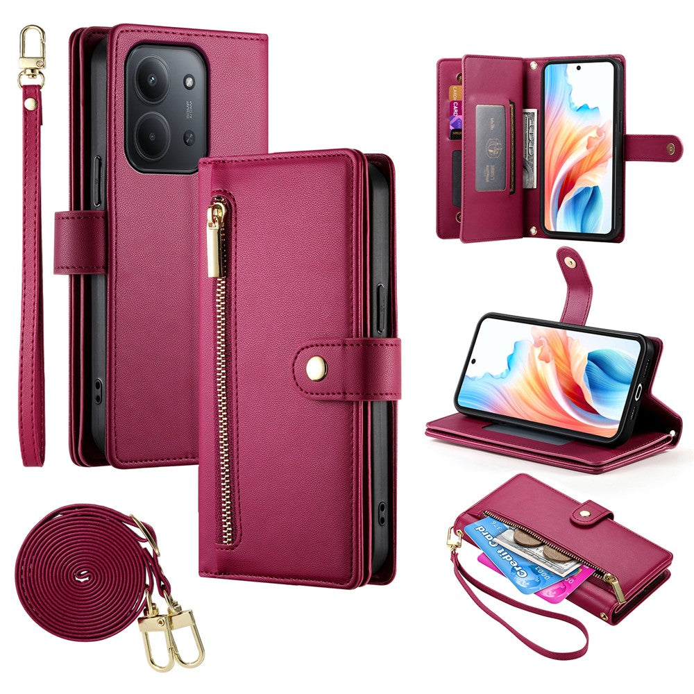 For Xiaomi Redmi 15C 4G (Global) (171mm) / Poco C85 4G (171mm) Case Zipper Pocket Wallet Leather Phone Cover with Straps