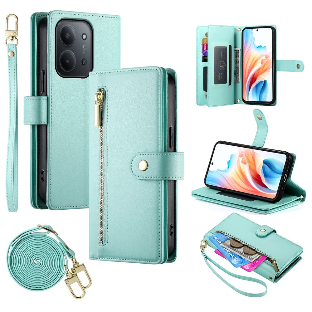 For Xiaomi Redmi 15C 4G (Global) (171mm) / Poco C85 4G (171mm) Case Zipper Pocket Wallet Leather Phone Cover with Straps