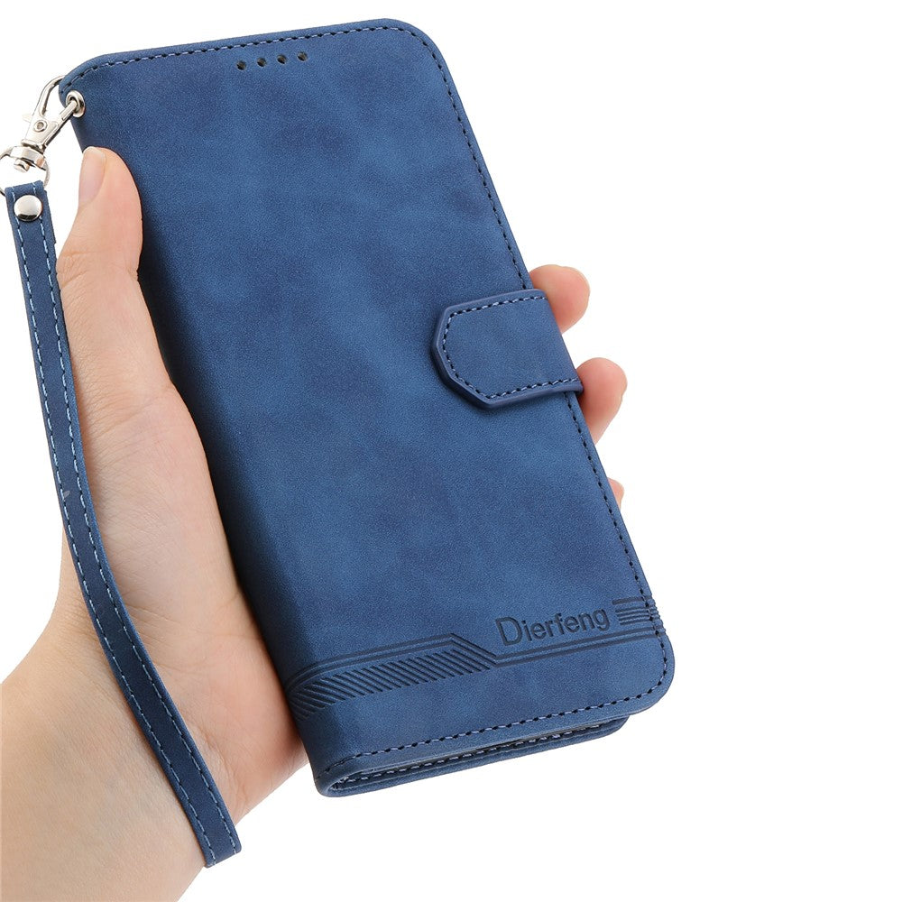 DIERFENG DF-03 För Xiaomi Redmi 15 5G (Global) (169mm) Fodral Linjer Avtryck Plånbok Läder mobilskal med Handledsrem