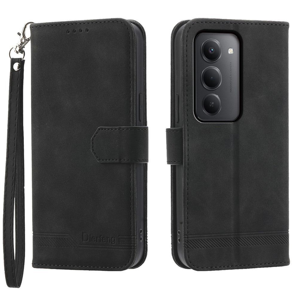 DIERFENG DF-03 För Xiaomi Redmi 15 5G (Global) (169mm) Fodral Linjer Avtryck Plånbok Läder mobilskal med Handledsrem
