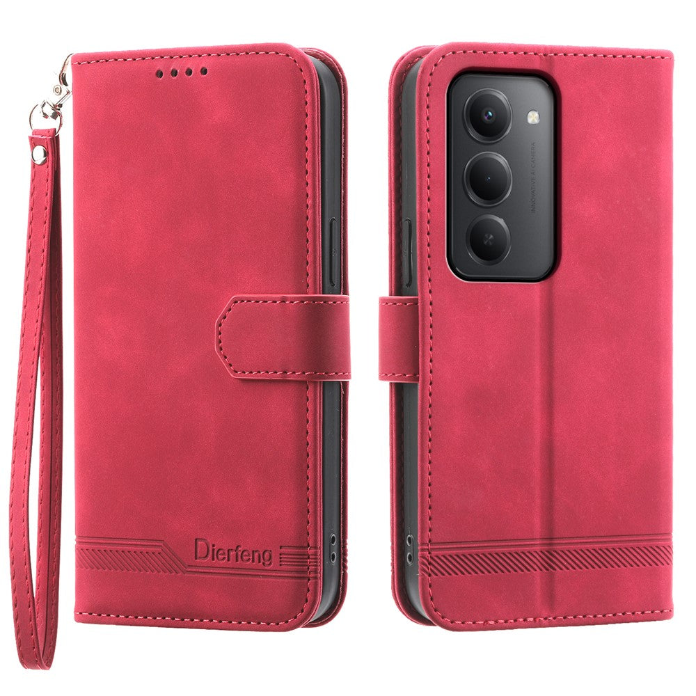 DIERFENG DF-03 För Xiaomi Redmi 15 5G (Global) (169mm) Fodral Linjer Avtryck Plånbok Läder mobilskal med Handledsrem