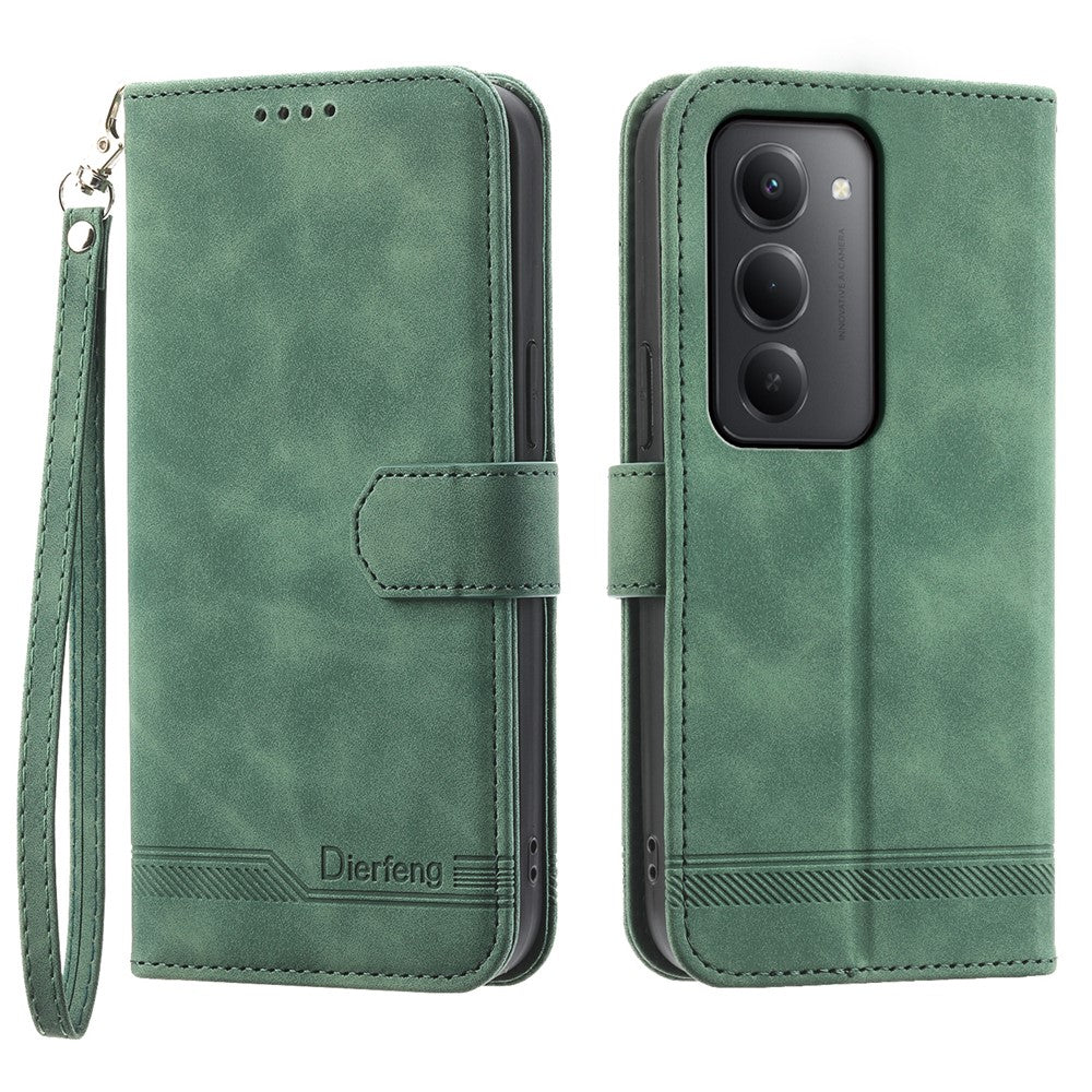 DIERFENG DF-03 För Xiaomi Redmi 15 5G (Global) (169mm) Fodral Linjer Avtryck Plånbok Läder mobilskal med Handledsrem