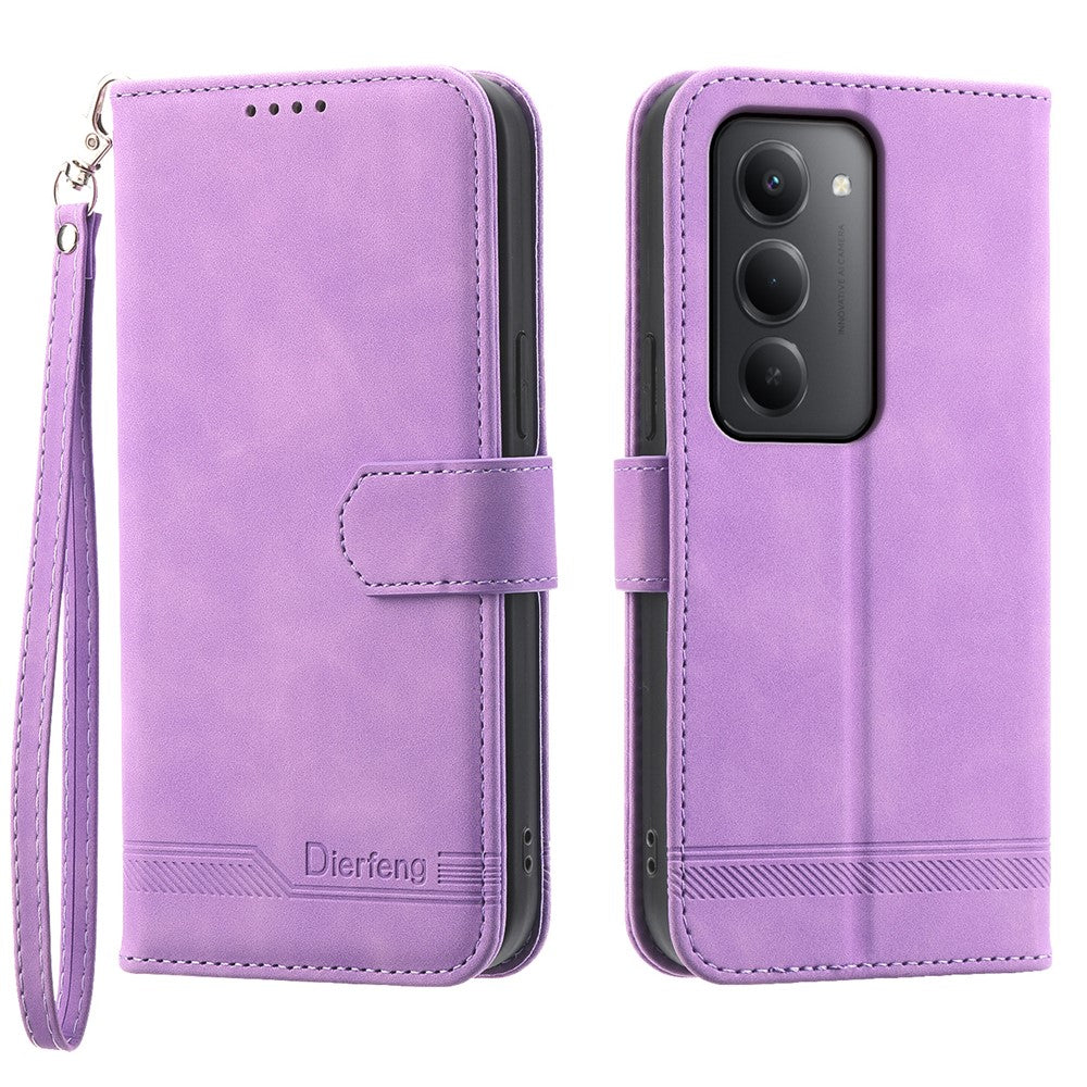 DIERFENG DF-03 För Xiaomi Redmi 15 5G (Global) (169mm) Fodral Linjer Avtryck Plånbok Läder mobilskal med Handledsrem