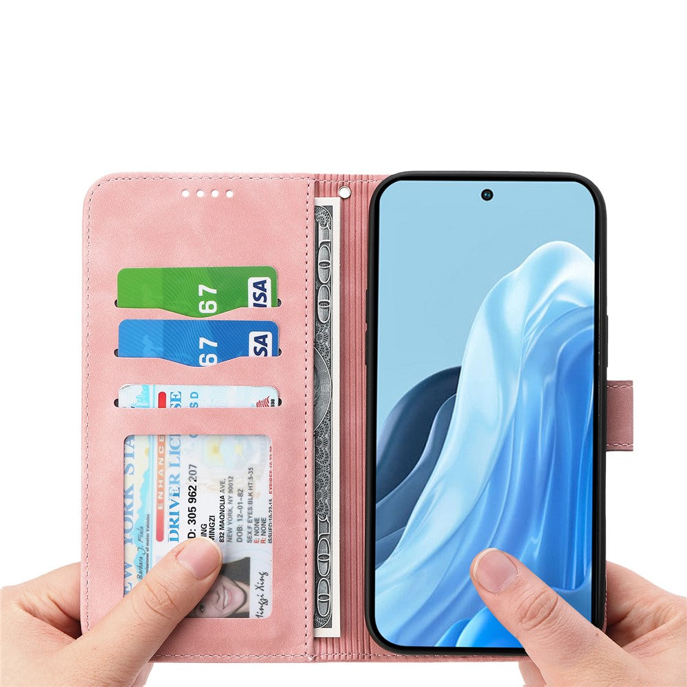 DIERFENG DF-03 For Xiaomi Redmi 15C 5G (EU) (173mm)  /  4G (EU) (173mm) Case Lines Imprint Wallet Leather Phone Cover with Wrist Strap