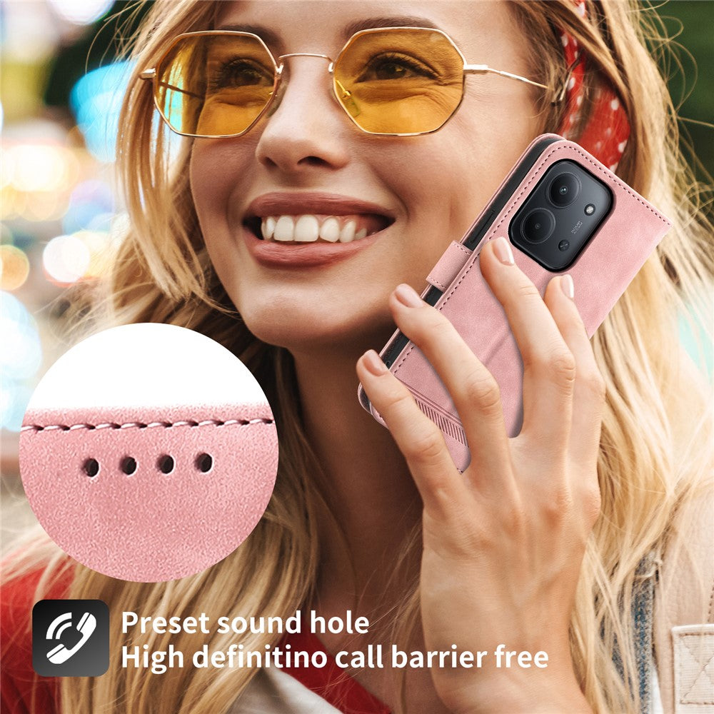 DIERFENG DF-03 For Xiaomi Redmi 15C 5G (EU) (173mm)  /  4G (EU) (173mm) Case Lines Imprint Wallet Leather Phone Cover with Wrist Strap
