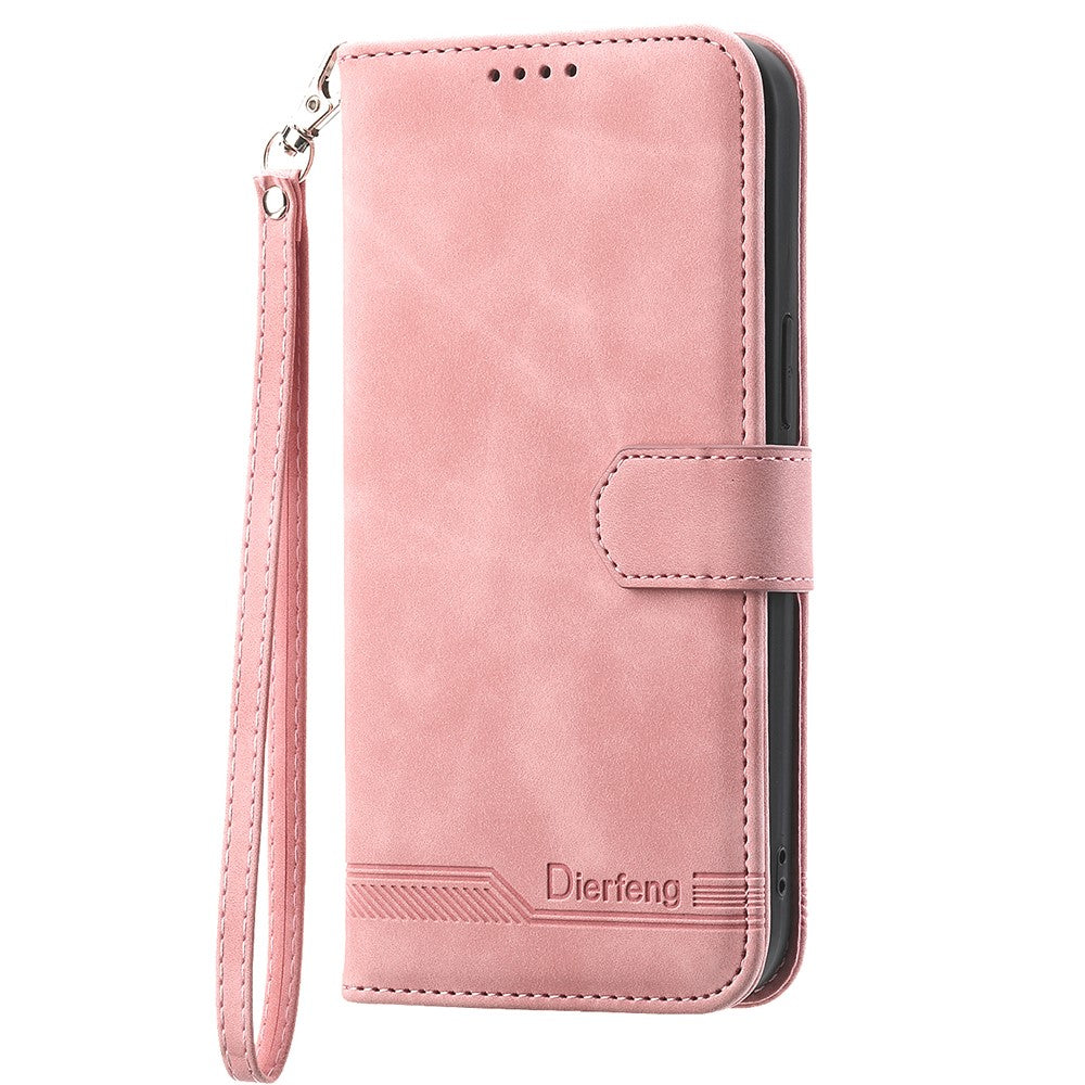 DIERFENG DF-03 For Xiaomi Redmi 15C 5G (EU) (173mm)  /  4G (EU) (173mm) Case Lines Imprint Wallet Leather Phone Cover with Wrist Strap