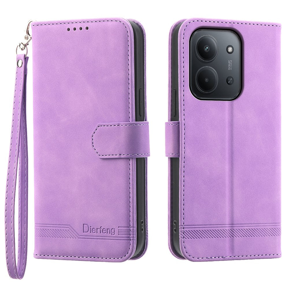 DIERFENG DF-03 For Xiaomi Redmi 15C 5G (EU) (173mm)  /  4G (EU) (173mm) Case Lines Imprint Wallet Leather Phone Cover with Wrist Strap