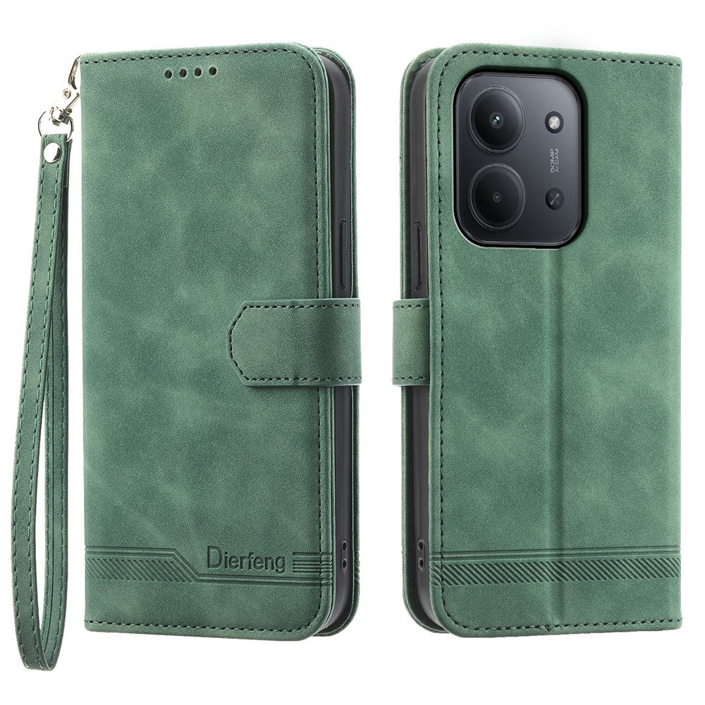 DIERFENG DF-03 For Xiaomi Redmi 15C 5G (EU) (173mm)  /  4G (EU) (173mm) Case Lines Imprint Wallet Leather Phone Cover with Wrist Strap