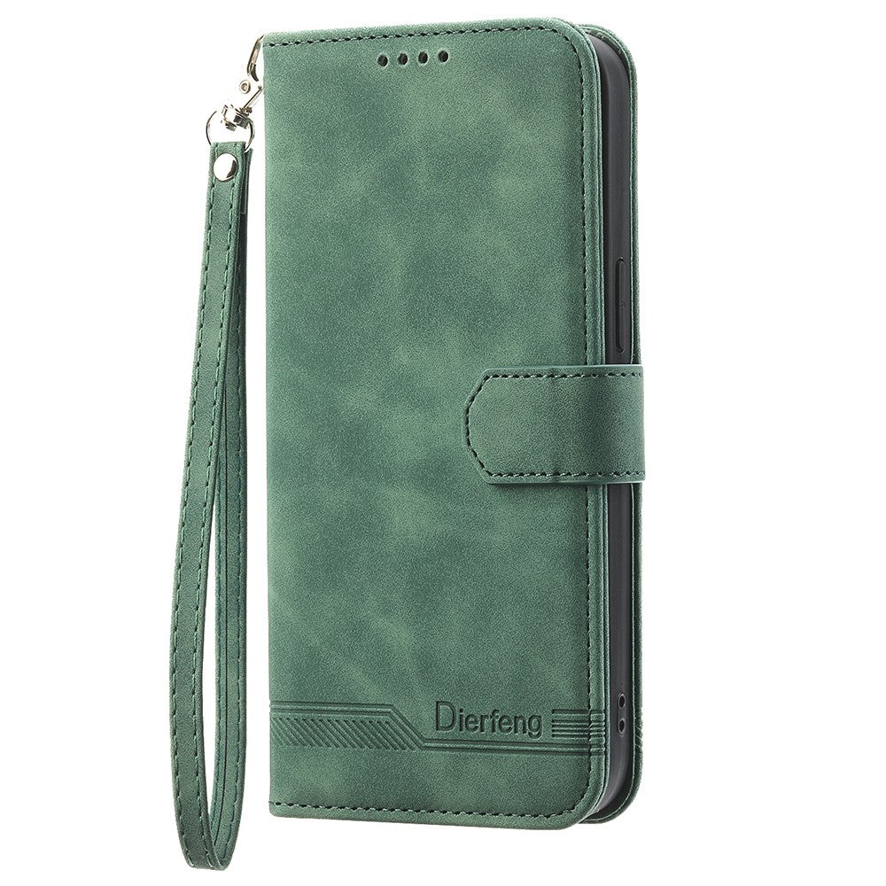 DIERFENG DF-03 För Xiaomi Redmi 15C 4G (Global) (171 mm) / Poco C85 4G (171 mm) Fodral Linjer Avtryck Plånbok Läder mobilskal med Handledsrem