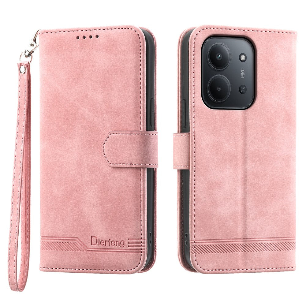 DIERFENG DF-03 För Xiaomi Redmi 15C 4G (Global) (171 mm) / Poco C85 4G (171 mm) Fodral Linjer Avtryck Plånbok Läder mobilskal med Handledsrem