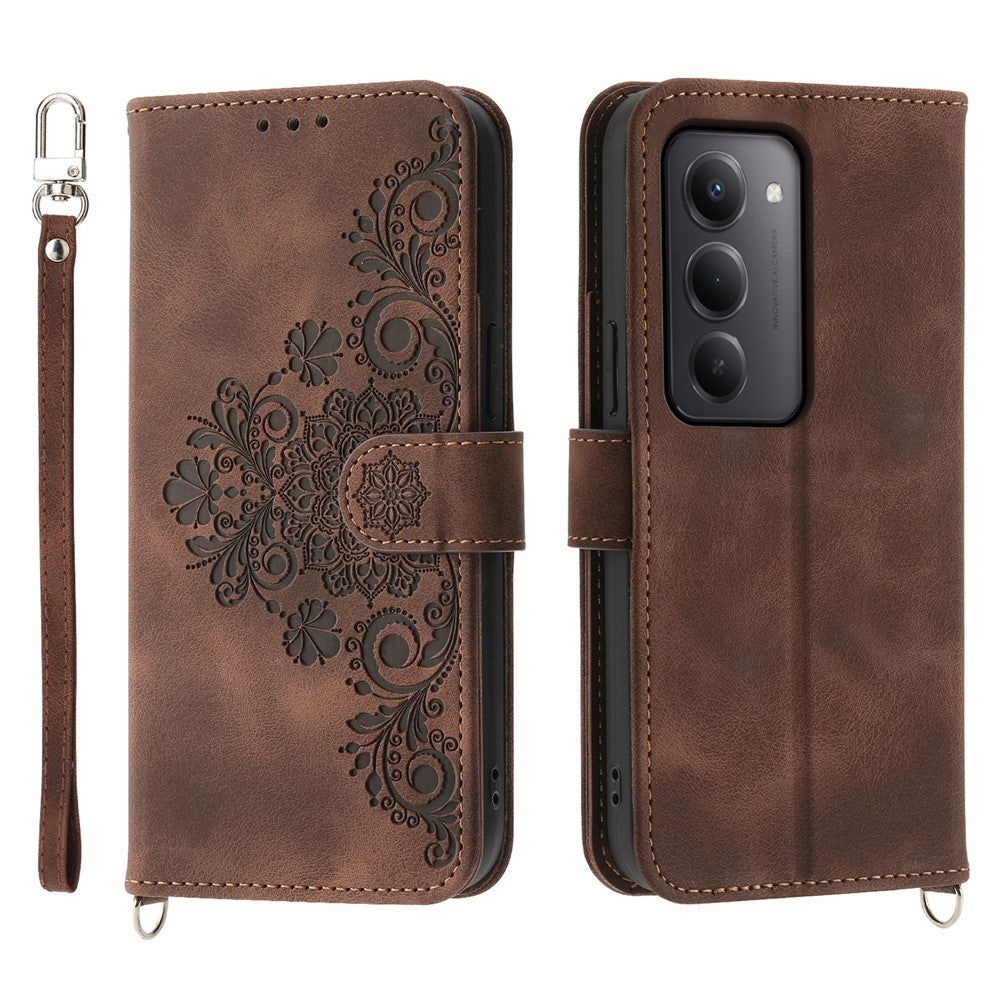 For Xiaomi Redmi 15 5G (Global) (169mm) Case Flower Pattern PU Leather Wallet Phone Cover with Strap