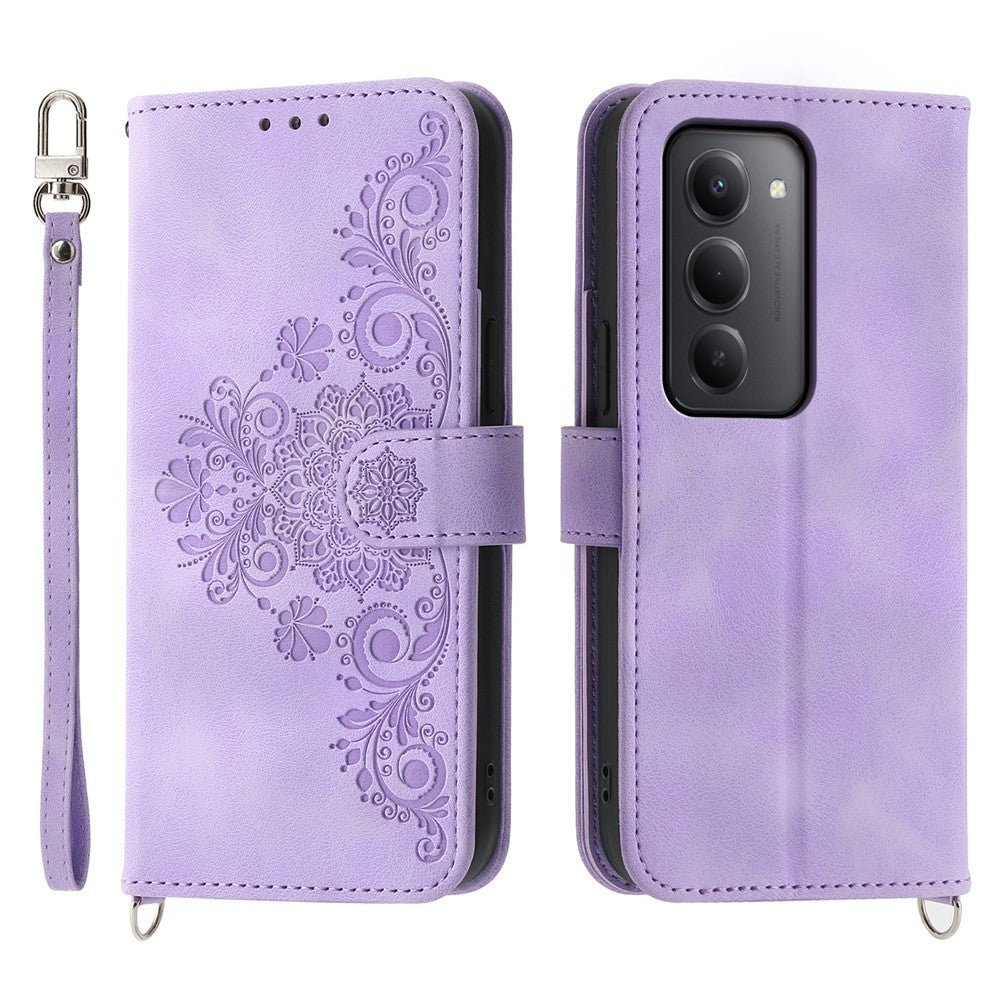 For Xiaomi Redmi 15 5G (Global) (169mm) Case Flower Pattern PU Leather Wallet Phone Cover with Strap